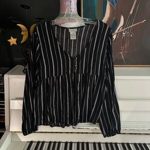 Guilty Women's Black and White Striped Blouse L